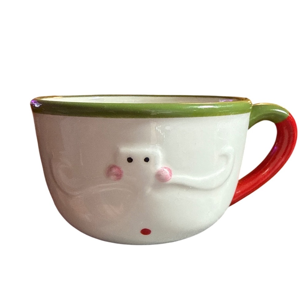 Department 56 Santa Face Mug Christmas Holiday‎ Ceramic Green Red